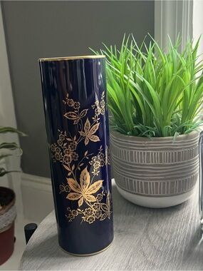 Lindner Kueps Bavaria Echt Cobalt Vase West Germany Gold Floral